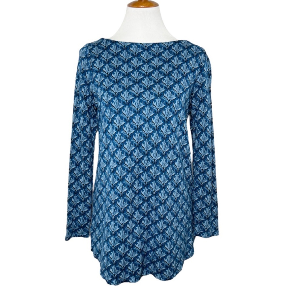J. Jill Blue Floral Printed Boat Neck Long Sleeve Ponte Knit Pullover Top Small - Picture 1 of 7